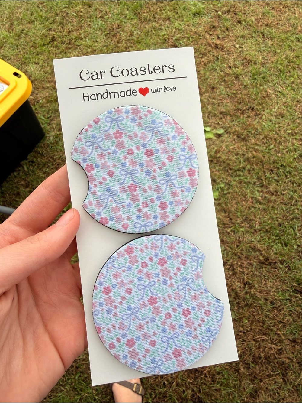 Handmade Floral Car Coasters - Pink & Blue Floral Design
